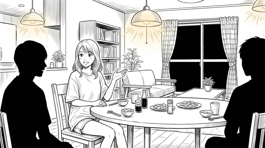 ゲストハウスの共有スペースでくつろぐ