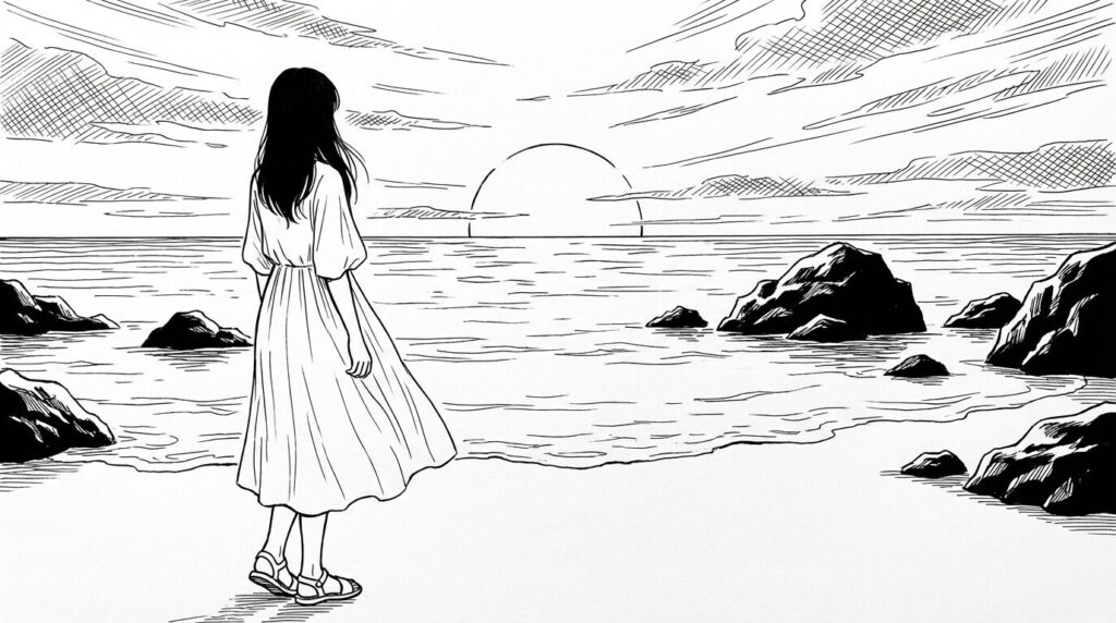 佐和田の浜で夕日を眺める