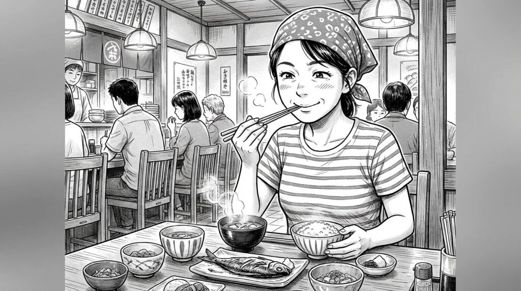 食堂で島料理を楽しむ