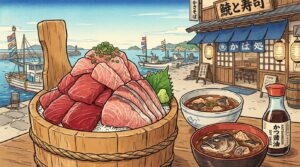 魚市場いちわ|佐良浜漁港｜桶盛り丼の食べ方、佐良浜そばの美味しさ