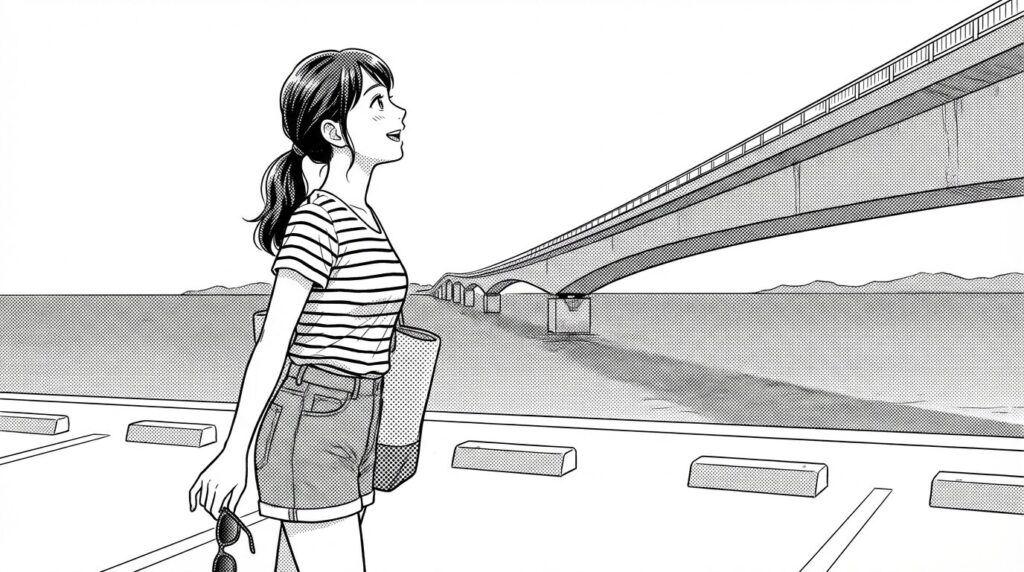 伊良部大橋の全景を遠くから眺める