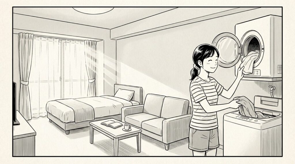 洗濯機と乾燥機付きの室内