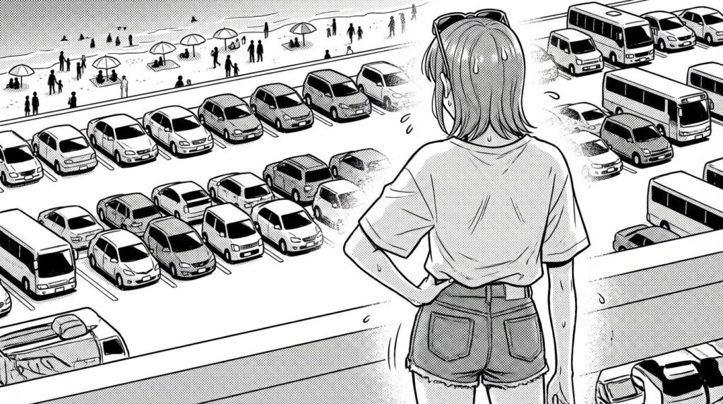 人でいっぱいの観光地を遠くから眺める