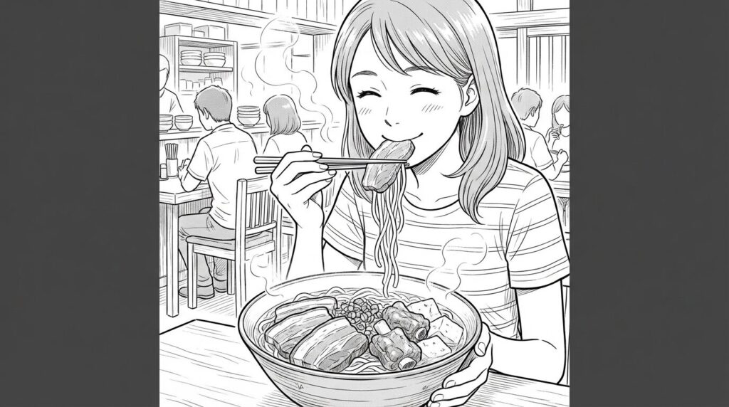 そばを食べる女性
