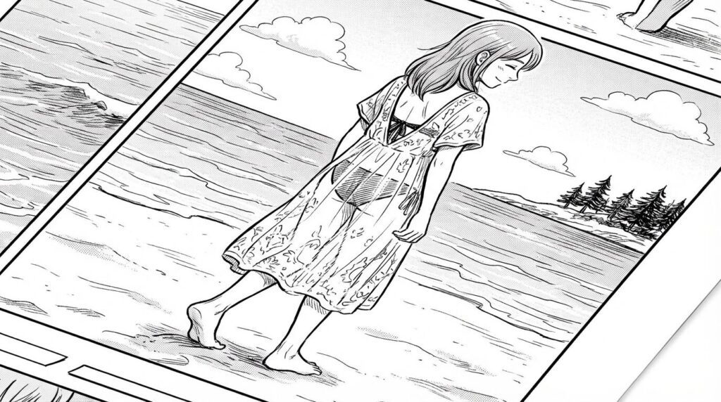 砂浜を歩く女性