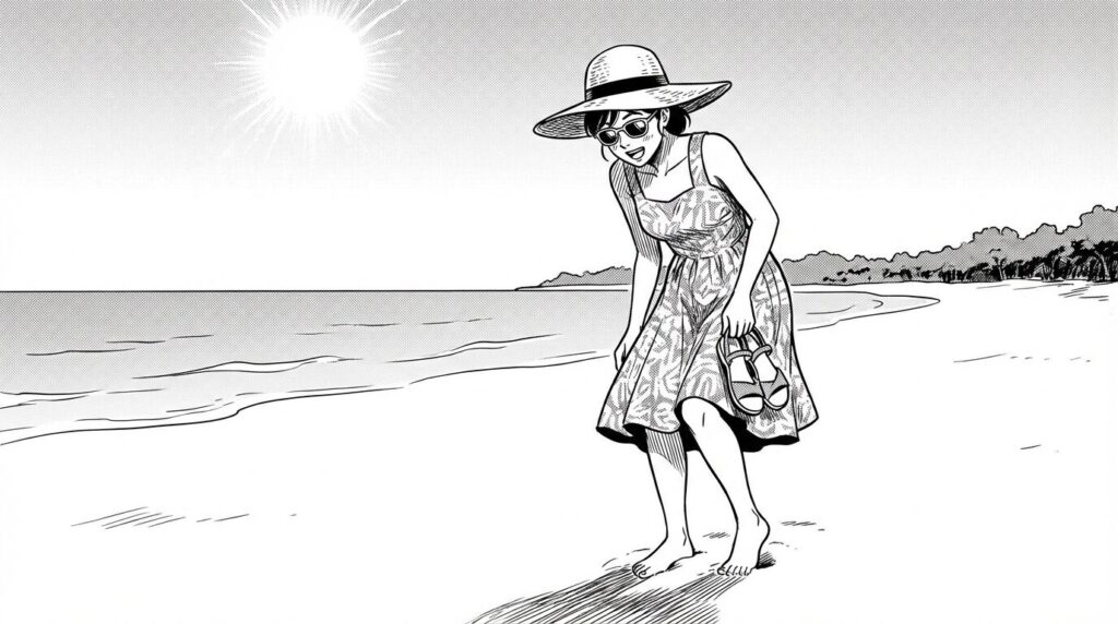 砂浜を裸足で歩く