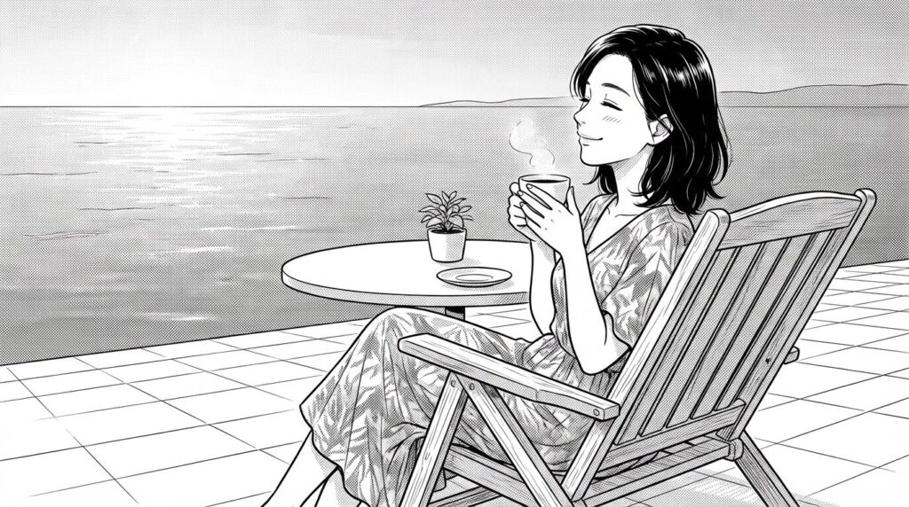 客室テラスでくつろぐ