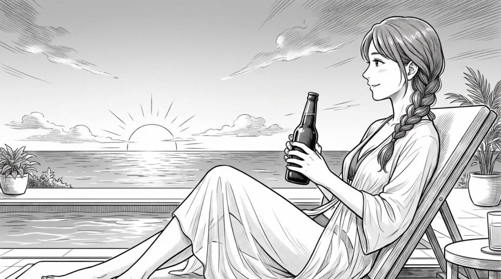 夕暮れの海を眺める