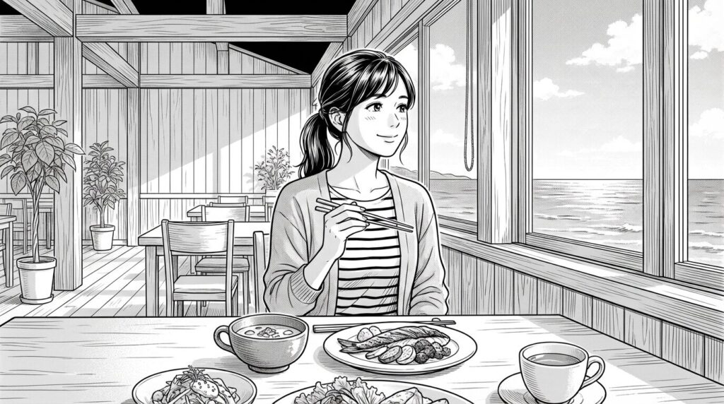 カフェでランチを楽しむ