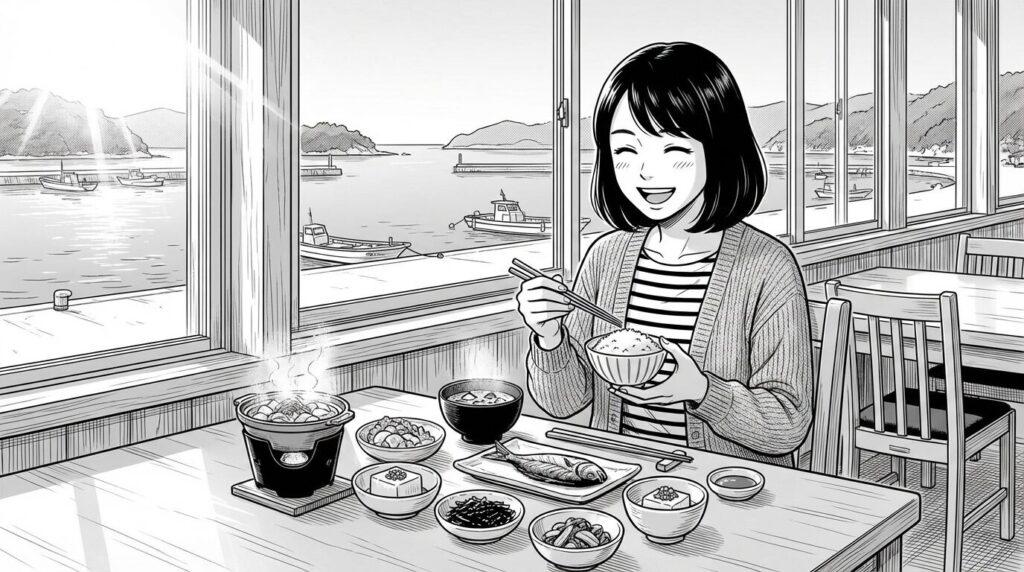 レストランで朝食を食べる