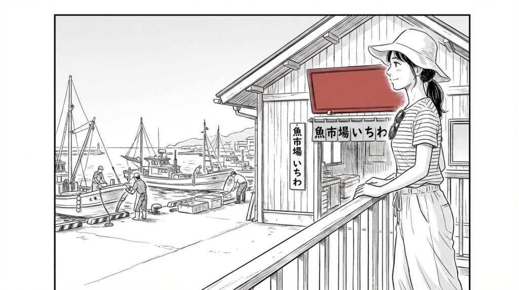 漁港と店の外観