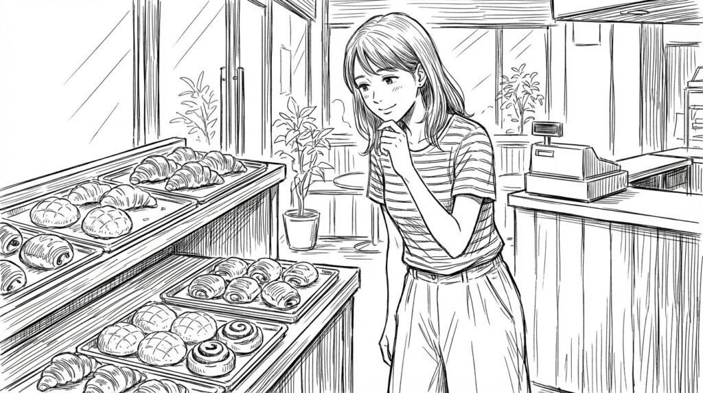 店内でパンを選ぶ女性