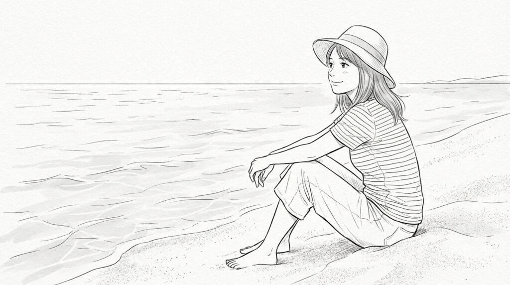 海を眺める女性