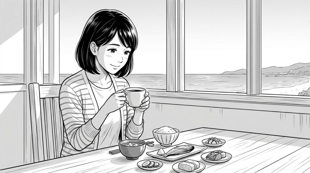 朝食を楽しむ女性