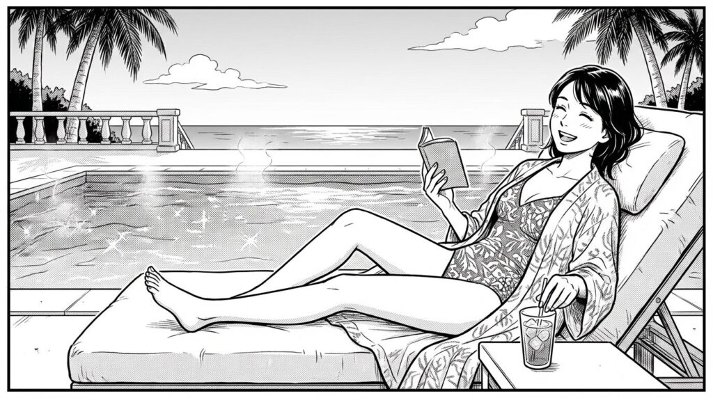 プールサイドで寛ぐ