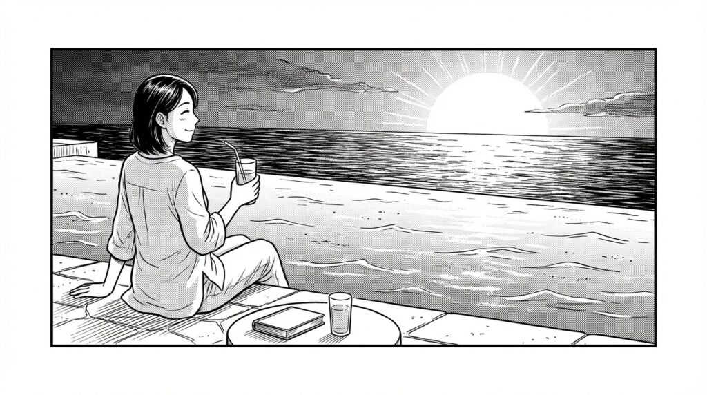 夕暮れのプールサイド