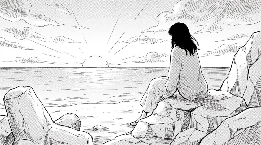 佐和田の浜で夕日を眺める