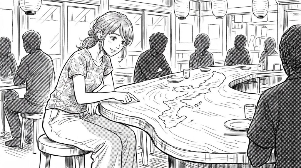 テーブルを囲んで食事する