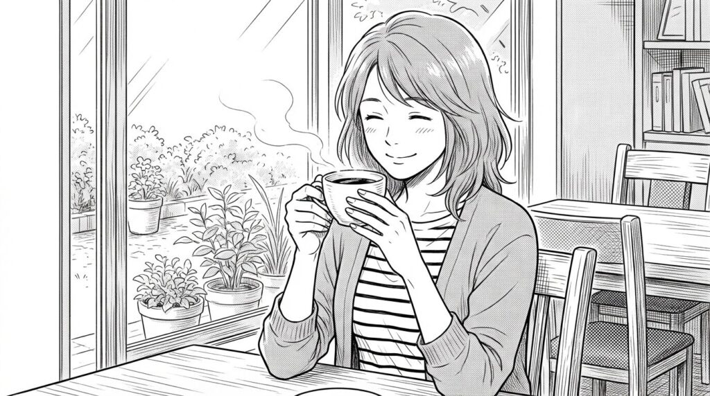 コーヒーカップを持つ女性