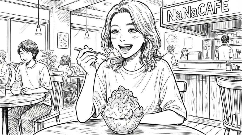 かき氷を食べる女性