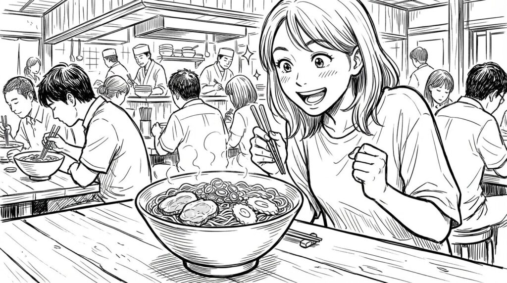 そばを受け取る女性