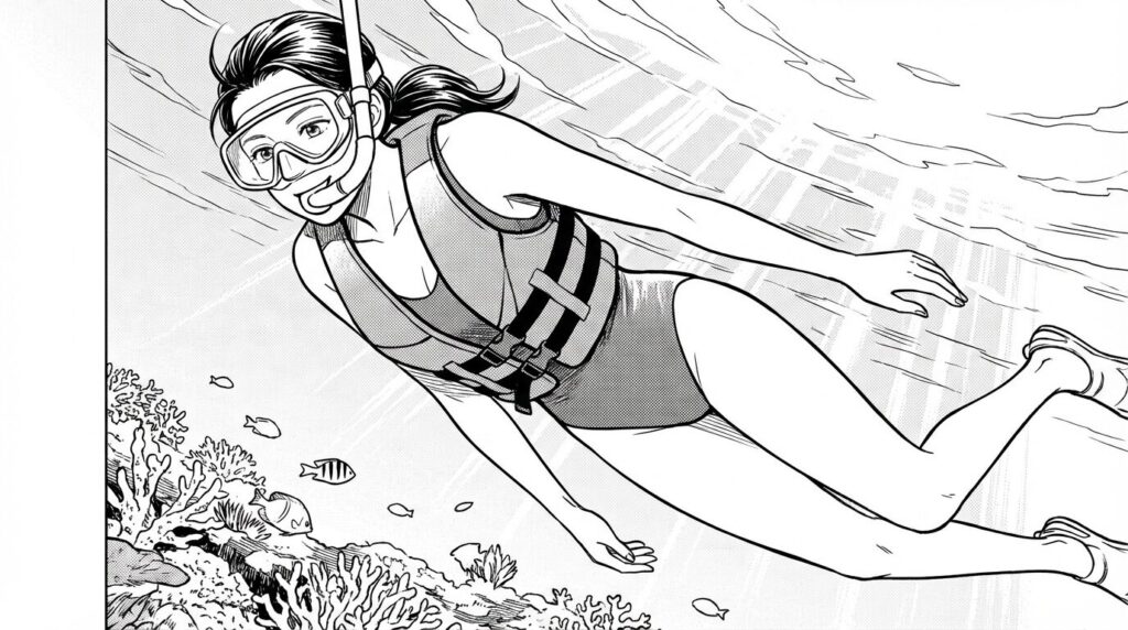 浅瀬でシュノーケル、リラックスしている