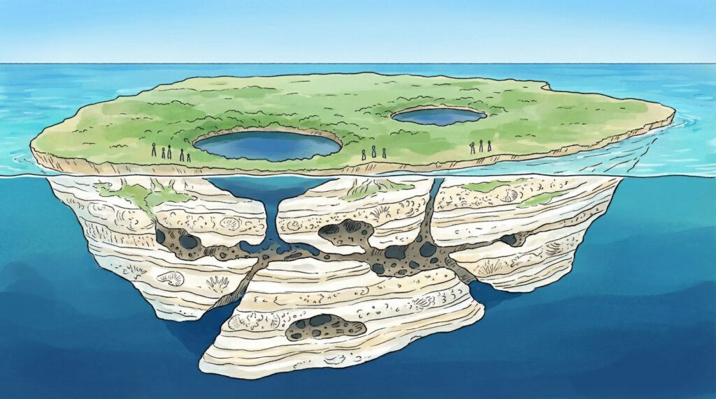 隆起サンゴ礁が作り出した平坦な島