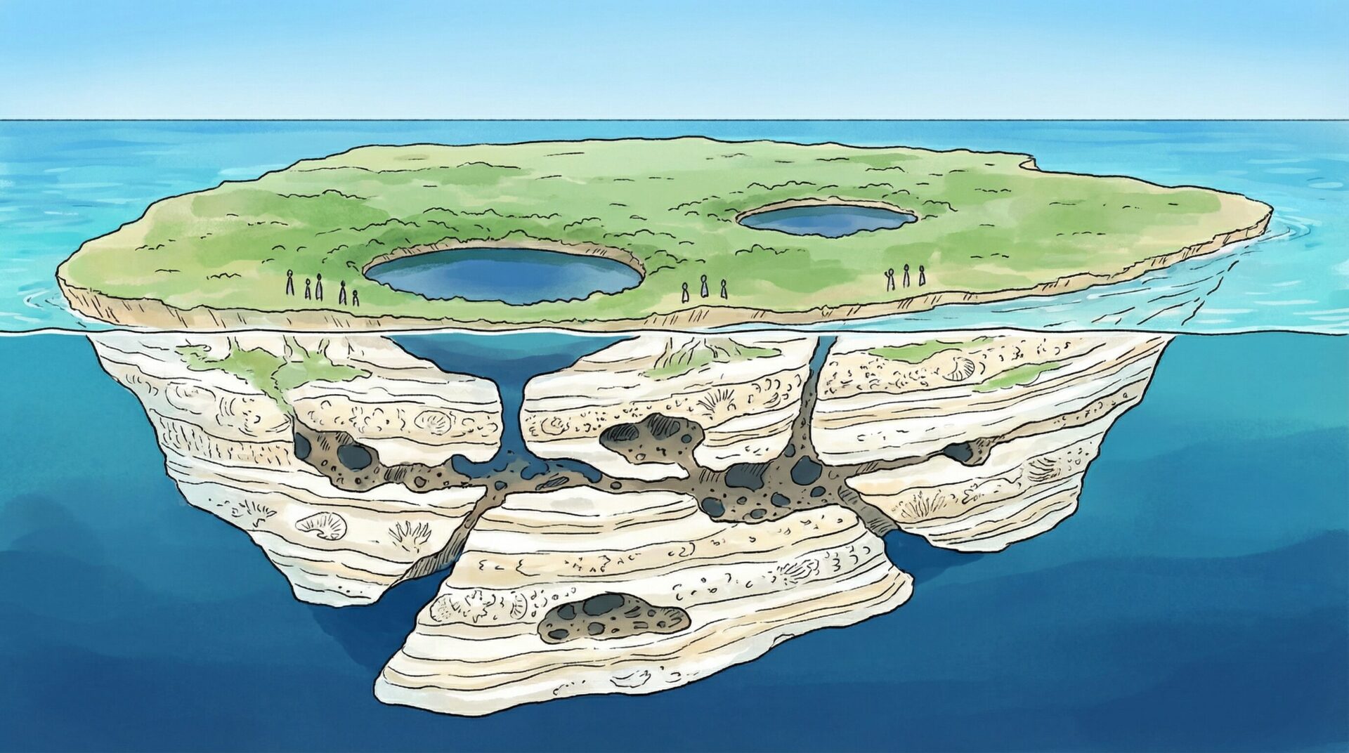 隆起サンゴ礁が作り出した平坦な島