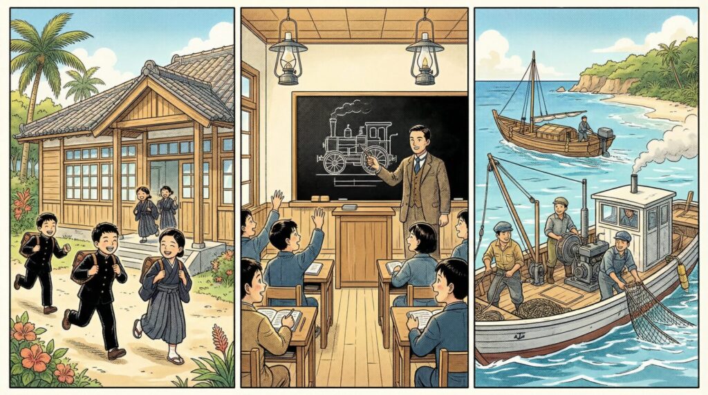 人頭税廃止、教育制度の整備、漁業の発展