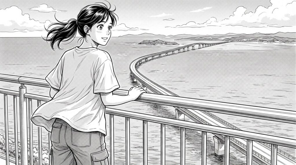 展望台から伊良部大橋を見下ろす