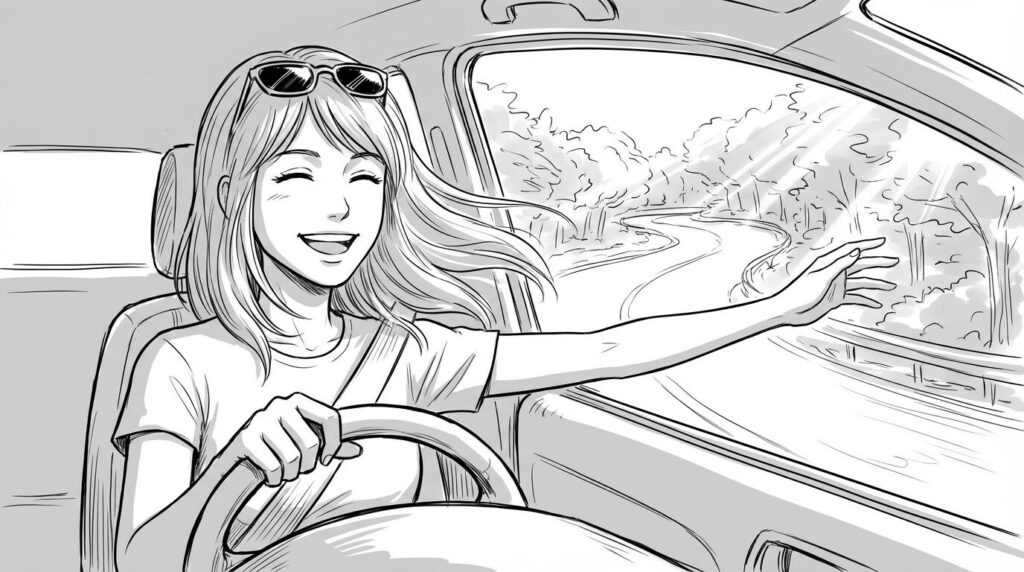 ヤラブロードを車で走る女性