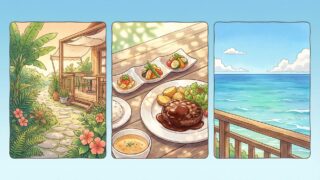 カフェ＆ヤド コモ！島野菜前菜と宮古牛ハンバーグで味わう