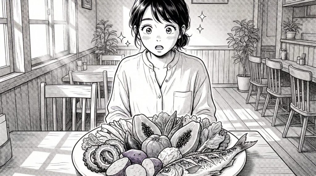 島野菜たっぷりのプレートランチに感動する