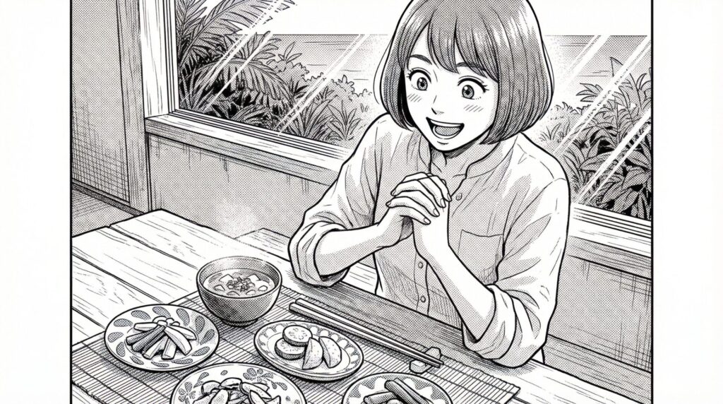 島野菜前菜の小皿を丁寧に並べる