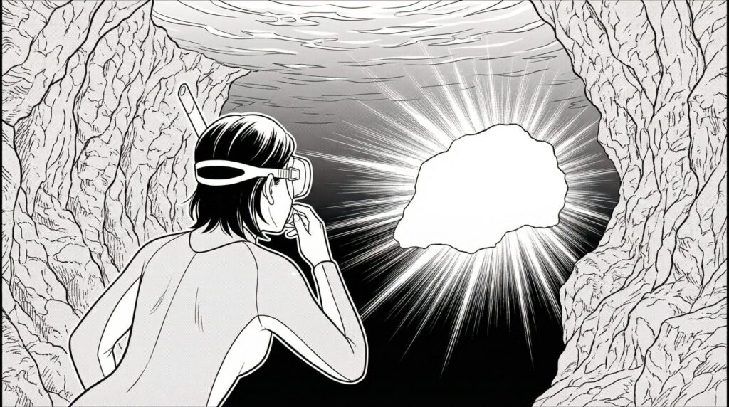 シュノーケリングで青の洞窟内を進む