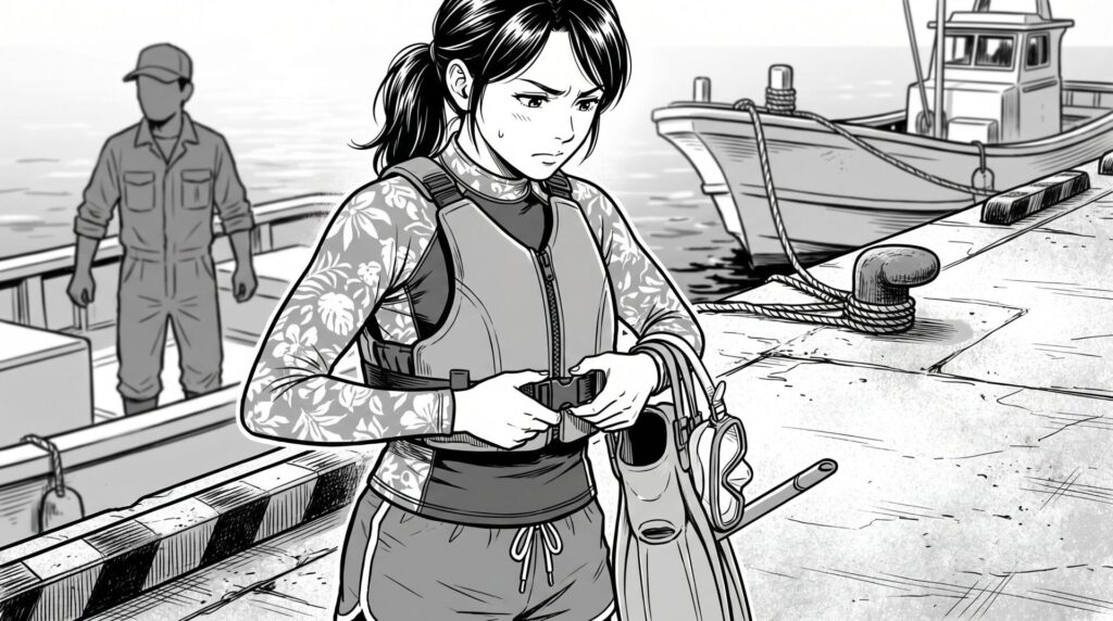 装備を整えて船に乗り込む前