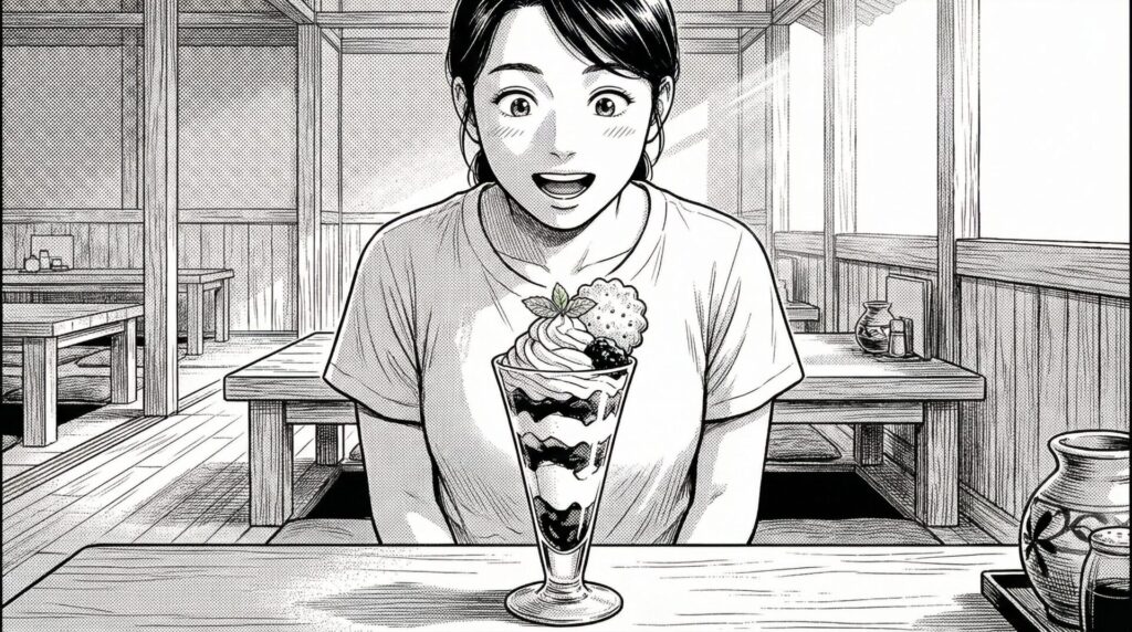 ジーマミー豆腐パフェを目の前に感動している