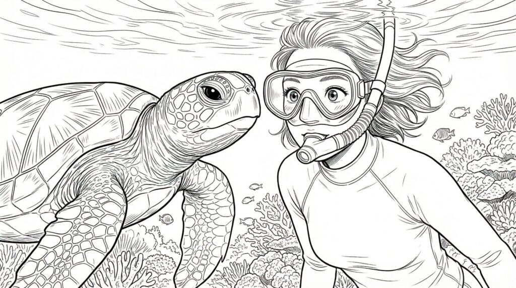 ツアー終了後に満足した様子で佐良浜の海岸で空を見上げている女性