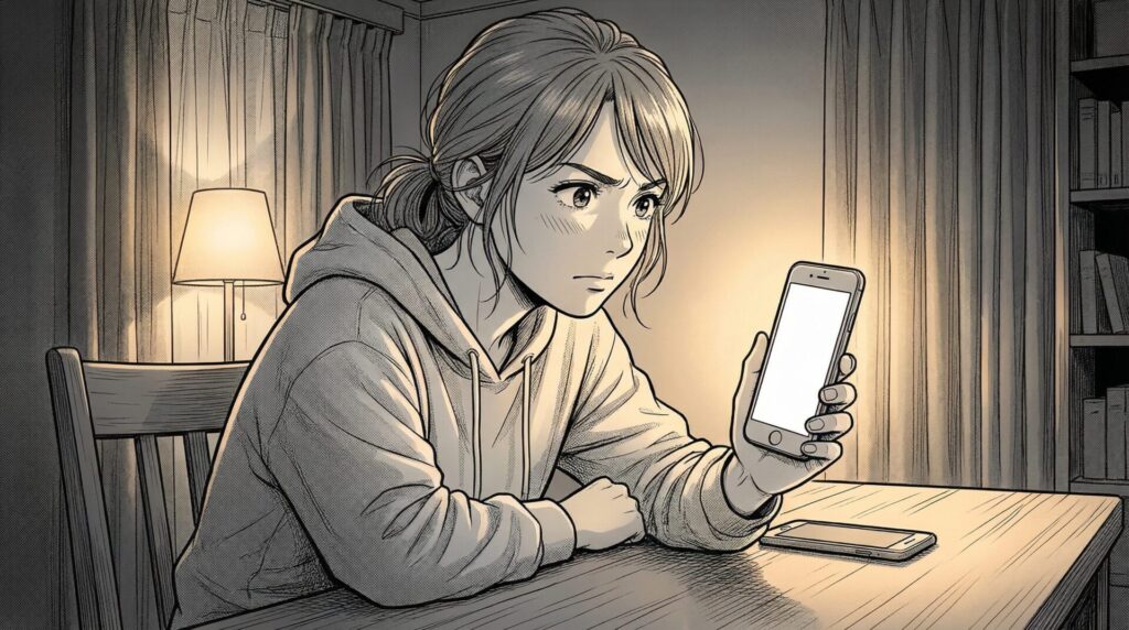 スマートフォンでInstagramを確認しながら電話予約を準備する